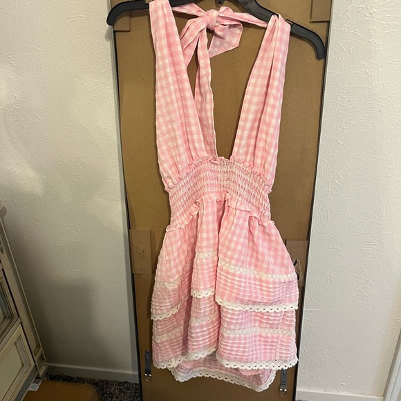 Day + Moon Pink Gingham Halter Mini Dress - Picture 3 of 9